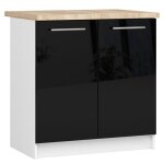 Meuble de cuisine bas akord s80 oliwia modulable blanc 80 cm 2 portes faade noir brillant 2 tagres ...