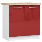 Meuble de cuisine bas akord s80 oliwia modulable blanc 80 cm 2 portes faade rouge brillante 2 tagres ...