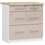 Meuble de cuisine bas akord s80 oliwia modulable blanc 80 cm 3 tiroirs faade cappuccino brillant 80x46x85 ...