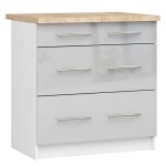 Meuble de cuisine bas akord s80 oliwia modulable blanc 80 cm 3 tiroirs faade mtallique brillant 80x46x85 ...