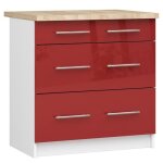 Meuble de cuisine bas akord s80 oliwia modulable blanc 80 cm 3 tiroirs faade rouge brillante 80x46x85 ...