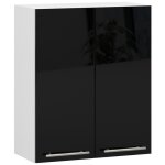 Meuble de cuisine haut akord w60 oliwia modulable blanc 60 cm 2 portes fa�ade noir brillant 2 �tag�res ...
