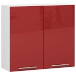 Meuble de cuisine haut akord w80 oliwia modulable blanc 80 cm 2 portes fa�ade rouge brillante 2 �tag�res ...