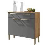 Buffet bas meuble cuisine 2 portes 2 tiroirs chne et gris 2 niches 91 cm - l 90. 9 x l 36. 3 x h 86 ...