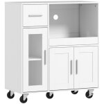 Meuble de cuisine mobile blanc 80x40x88. 7 cm avec roulettes �tag�res r�glables tiroirs et passe - c�bles ...