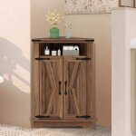 Meuble dangle avec portes coulissantes - lunsy - style rustique moderne - 56x36x81 cm - marron - �tag�res ...
