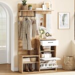 Meuble dentr�e 100 � 385 � 190 cm �tag�res murales avec tiroirs et porte - chaussures comprend un miroir ...