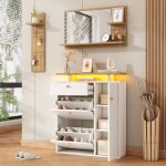 Meuble dentr�e 3 pi�ces avec miroir porte - manteau 4 crochets armoire � chaussures led avec rangement ...