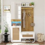 Meuble dentr�e - becag - vestiaire dentr�e avec led et miroir - ensemble vestiaire avec banc - 110x38x190cm ...