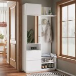 Meuble dentr�e - becag - vestiaire avec miroir et banc - armoires de rangement - 90x34. 5x190cm - blanc ...