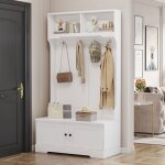 Meuble dentr�e blanc 101x183cm avec banc int�gr� - 4 crochets et 2 casiers ouverts - portes avec fermeture ...