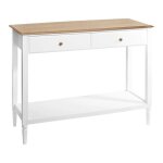 Meuble dentr�e console 2 tiroirs coloris blanc et bois - longueur 110 x profondeur 40 x hauteur 85cm