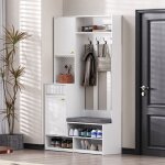 Meuble dentr�e porte manteau avec banc et rangement chaussure 4 crochets portes et tiroirs vestiaire ...