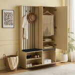 Meuble dentr�e vestiaire 2 - en - 1avec miroir et banquette tringle extensible rangement chaussures mdf ...