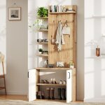 Meuble dentr�e - vestiaire 75x33x180 cm avec rangement chaussures 6 �tag�res ouvertes et placard bois ...