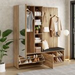 Meuble dentr�e vestiaire avec miroir et banc � chaussures ensemble de garde - robe avec tringle � v�tements ...