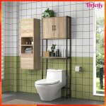 Meuble dessus wc - akozon - 8699 - ch�ne clair & acier noir - 2 portes �tag�re ouverte - 64x19x178 cm ...