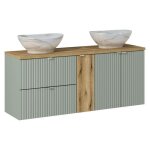 Meuble double vasques  poser 140 cm + rangement central - a portes et tiroirs - vert roseau