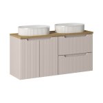 Meuble double vasques � poser + plateau effet ch�ne 120 cm - a portes + tiroirs - astral beige