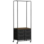 Meuble dressing penderie style industriel avec 6 tiroirs en tissu et 4 roulettes 635 x 40 x 1725 cm noir ...