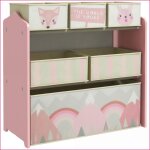 Meubles pour enfants - �tag�re � jouets avec 6 bo�tes en tissu motif adorable - 63x30x66 cm - rose