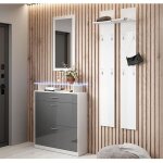 Meuble dentre 3 - en - 1 - paola - blanc et gris - porte - manteau miroir et meuble  chaussures
