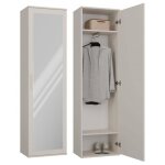 Meuble d?entre avec grand miroir - atara - 180x50x35 cm - 2 tagres + penderie - vestiaire - beige