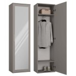 Meuble dentre avec grand miroir - atara - 180x50x35 cm - 2 tagres + penderie - vestiaire - gris