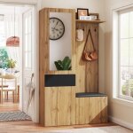 Meuble d?entr�e multifonction avec miroir ? merax vestiaire avec 5 crochets banc banc chaussures et �tag�res ...