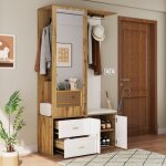 Meuble d?entr�e avec penderie miroir et tiroirs ? vestiaire moderne avec banc et armoire chaussures