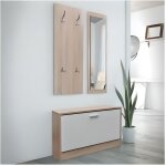 Meuble dentre - range - chaussures porte - manteau et miroir - aspect chne et blanc