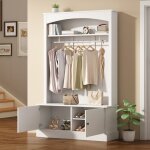 Meuble d?entr�e vestiaire 120x40x190 cm avec banc � chaussures penderie et �tag�res r�glables bois blanc ...