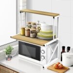 Meuble tagre de cuisine yyixing pour four  micro - ondes - blanc jaune noyer - 54x30x65cm