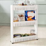 Meuble étagère en plastique pour salle de bain - blanc - vintage - 4 roues Meuble étagère en plastique pour salle de bain - blanc - vintage - 4 roues