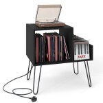 Meuble �tag�re sur table costway meuble disque vinyle pour 145 albums station de charge 4 pieds amovibles ...