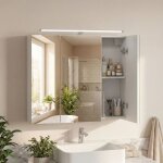 Meuble haut de salle de bain 3 portes miroir avec �clairage �tag�res ajustables 15 x 70 x 60 cm blanc ...