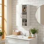 Meuble haut de salle de bain �tag�res r�glables 18 x 30 x 60 cm blanc