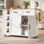 Meuble �lot cuisine 1315 cm blanc - chariot avec prises table rabattable porte - bouteilles 2 tiroirs ...