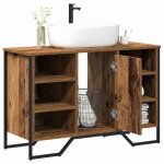 Meuble de lavabo en bois - vidaxl - 91x35x60 cm - bois ancien - 6 �tag�res - 1 porte - cadre en acier ...