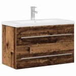 Meuble de lavabo mural - vidaxl - bois ancien - 80x385x48 cm - bois reconstitu� et c�ramique - rangement ...