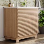 Meuble - lavabo de salle de bain autonome - 91x46x80 cm - naturel - armoire � double porte
