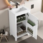 Meuble lavabo de salle de bain - blanc - 51x34x83 cm - avec vasque c�ramique int�gr�e - merax