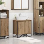 Meuble de lavabo salle de bain - wiens - ch�ne artisanal - 60x35x60 cm - bois ding�nierie - 2 portes ...