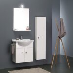 Meuble de salle de bains suspendu de 56 cm avec colonne simply blanche Meuble de salle de bains suspendu de 56 cm avec colonne simply blanche