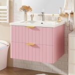 Meuble - lavabo suspendu - langtu - 1 vasque - mdf hydrofuge - 2 niveaux de rangement - rose