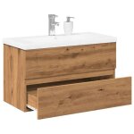 Meuble - lavabo avec vasque int�gr�e - jilis - ch�ne artisanal - 80x385x45 cm - vasque en c�ramique - ...