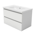 Meuble de salle de bain - blanc - 80cm - 2 tiroirs - vasque c�ramique - design contemporain