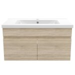 Meuble lave - mains � suspendre avec lavabo c�ramique - ch�ne clair - 80cm