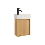 Meuble lave main suspendu avec vasque en r�sine blanc mat et robinet - naturel clair - 40 x 25. 5 x 57 ...