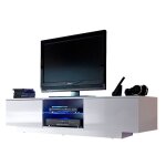 Meuble led suspendu ou pos� tv giorgio blanc mat et blanc laqu� 160 cm